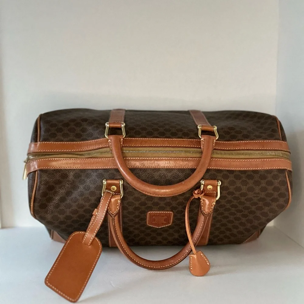 ✈️ Vintage Celine 2000s, 40cm Macadam Luggage Travel Monogram Carryon Keepall - Picture 12 of 16